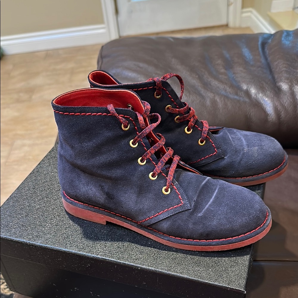 Chanel Navy and Red Lace-Up Boots
